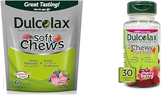 Soft Chews Saline Laxative Mixed Berry (60ct) Gentle Constipation Relief & Chewy Fruit Bites, Saline Laxative, Cherry Berry (30ct) Cramp-Free Constipation Relief