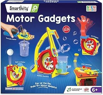- 10-in-1 Motor Powered Gadgets Kit for Kids 6-12 Years | Build 10+ Science Projects - Bubble Launcher, Spinning Toy & More | Birthday Gift for 6,7,8,9,10,11,12 Years