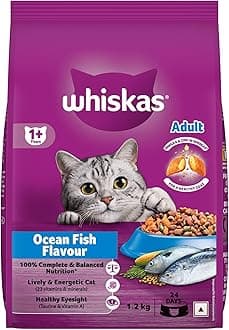 Whiskas Adult (1+ Years) Dry Cat Food, Ocean Fish Flavour, 1.2 kg, Contains 41 Essential Nutrients, Complete & Balanced Nutrition for Adult Cats