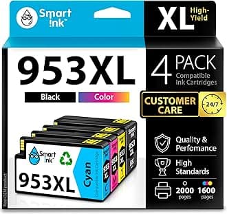 Smart Ink Compatible Ink Cartridge Replacement for HP 953XL 953 XL 4 Multipack (Black XL & C/M/Y) with Advanced Chip Technology to use with HP Officejet pro 7720 7730 7740 8710 8715 8720 8725 Printer