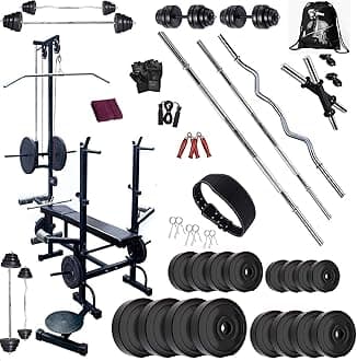 Bodyfit Home Gym Set with Heavy Delux Bench (20IN1) N Weight Plates. (30)