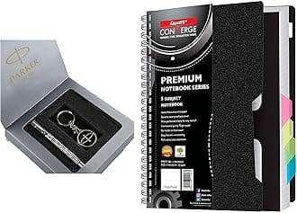 Parker Vector Roller Ball Pen With Free Key Chain & Luxor 5 Subject Single Ruled Notebook - B5, 70 Gsm, 300 Pages, Ink blue