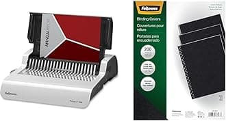 Fellowes Binding Machine Pulsar E Electric Comb Binding (5216701) with 200 Black Linen Presentation Covers (5217001)