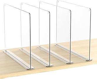 HBlife 4 PCS Adhesive Shelf Dividers for Closet Organization, Fit Wood Shelf Separators for Bedroom and Kitchen for Sweater, Shirts, Handbags