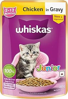 Whiskas Junior Kitten (2-12 Months) Wet Cat Food, Chicken in Gravy, 80 g Hydrating Food Made With Real Chicken, 100% Complete & Balanced Nutrition for Kittens