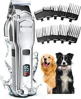 Dog Clippers for Grooming for Thick Heavy Coats/Low Noise Rechargeable Cordless Pet Shaver with Stainless Steel Blade/Waterproof Dog Shaver for Dogs Pets and Animals (Sliver)