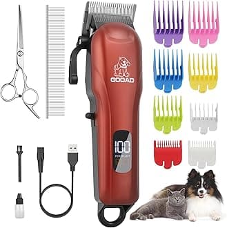 Dog Clippers for Grooming, Cordless,Low Noise, Electric Quiet,Rechargeable, Pet Hair Clippers for Thick Coats, Dog Trimmer Grooming Kit, Shaver for Small and Large Dogs Cats,Red