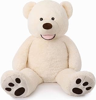 MorisMosSmile Giant Teddy Bear, 51inch Large Stuffed Bears with Big Footprints, Big Stuffed Animals Cuddly Plush Gifts for Girlfriends, Boyfriend, White