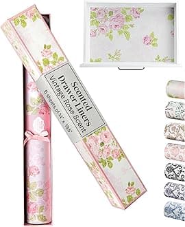 Scented Drawer Liners for Dresser and Closets - 6 Freshening Liner Paper Sheets (Vintage Rose)