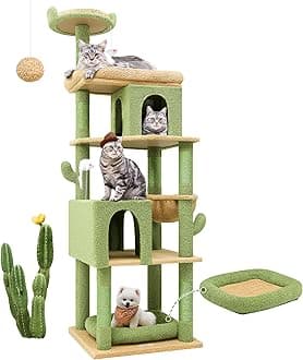 Globlazer Heavy Duty Cactus Cat Tree for Large Cats, Sturdy 72in Maine Coon Cat Tree for Large 20 lbs+ Cactus Cat Tower for Adult Biggest Cats with 6 Scratching Posts, Hammock, S72, Green