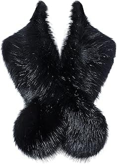 BABEYOND Women’s Faux Fake Fur Collar Shawl Faux Fur Scarf Wrap for Winter Coat 1920s Flapper Outfit 120cm/47.2" Long (Black)